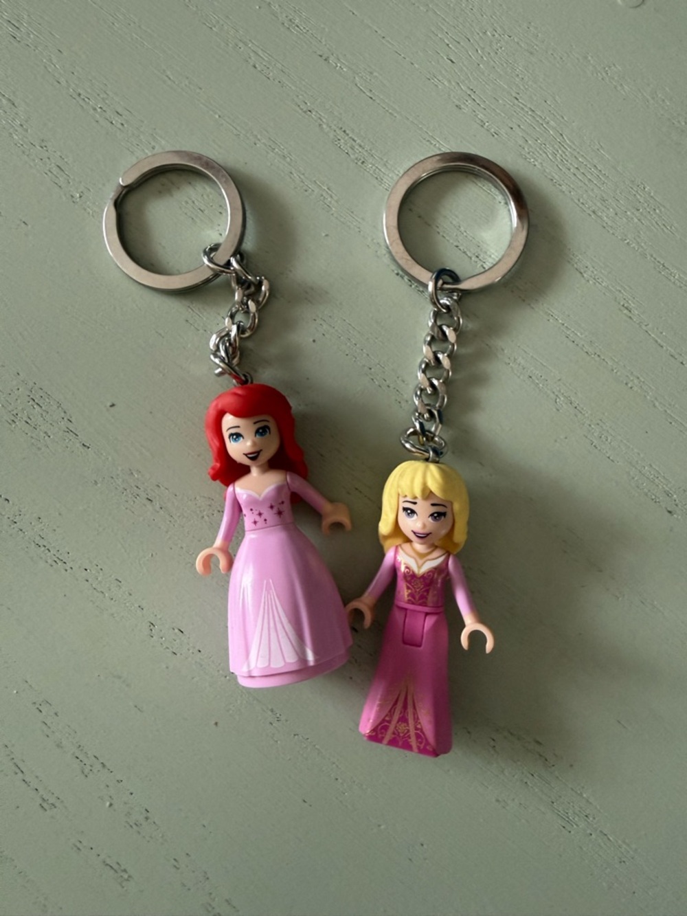 Lot of 2 LEGO Disney Princess Minifigure Keychains Aurora Ariel Little Mermaid